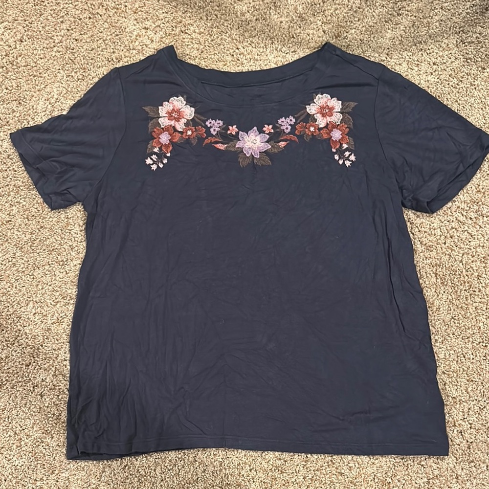 American Eagle Outfitters Blue Pink Boxy Embellished Tee